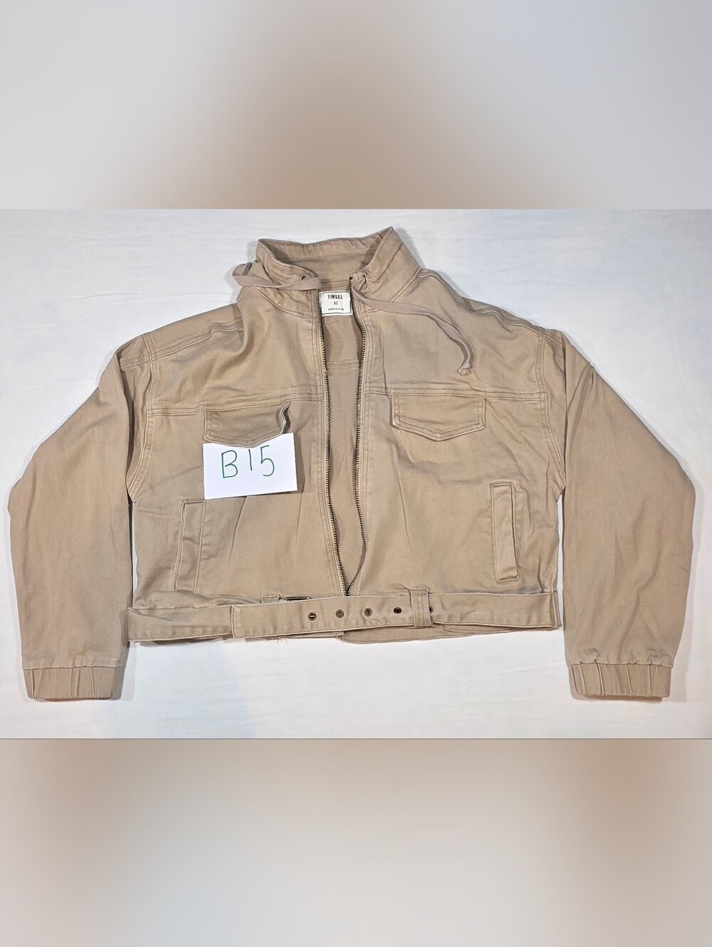 Tinsel Womens Cropped Khaki Utility Jacket